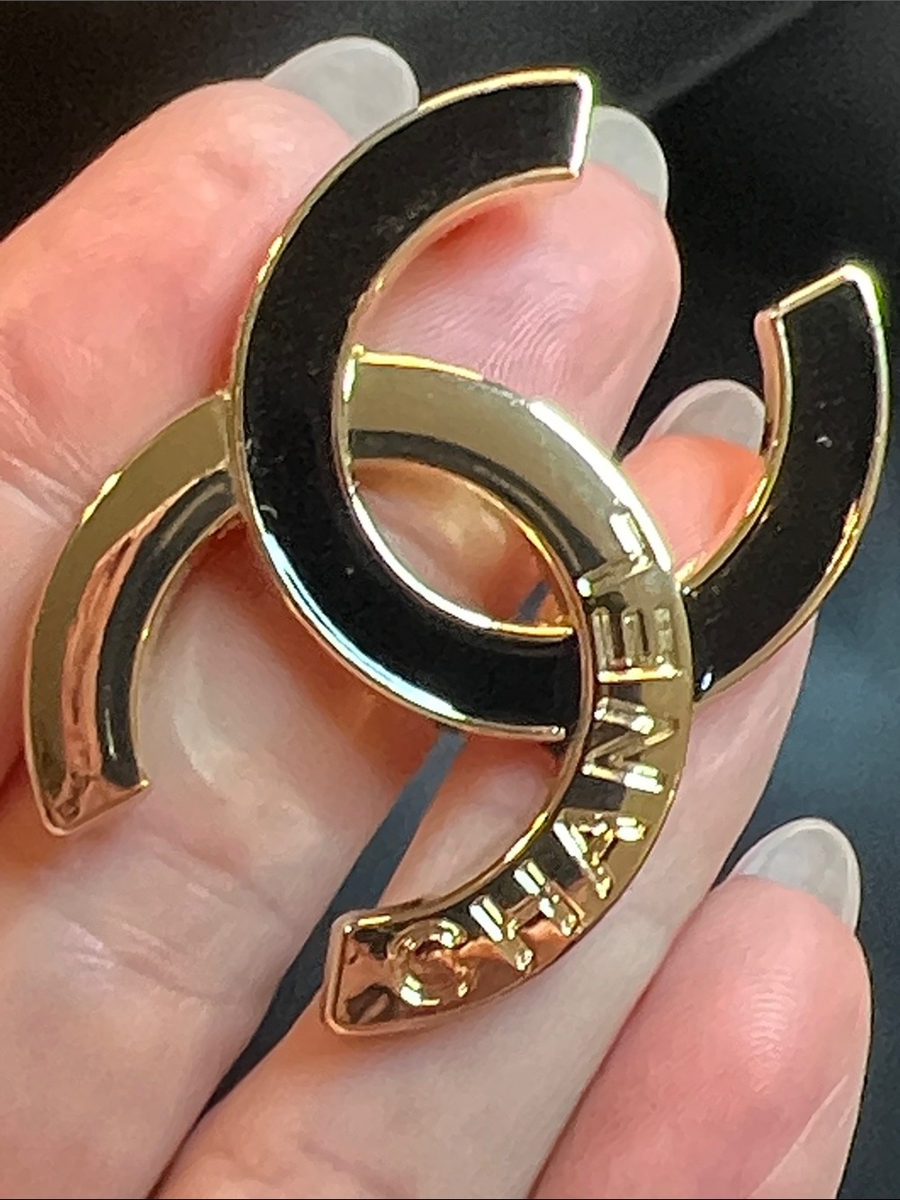 Inspired Interlocking Gold and Black Enamel Pin Brooch